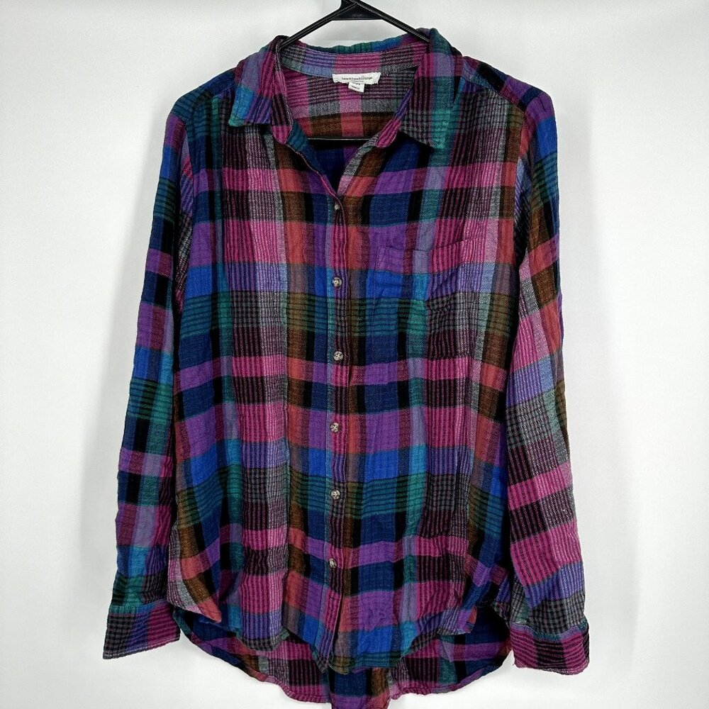 beach lunch lounge plaid button down size large‎